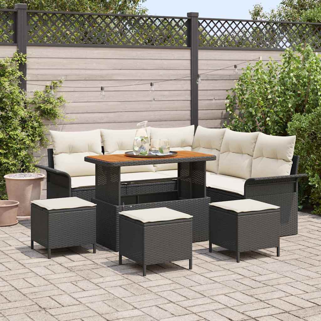 Garten-Sofa-Set 9 stk. 8-Sitzanzahl Schwarz und Creme