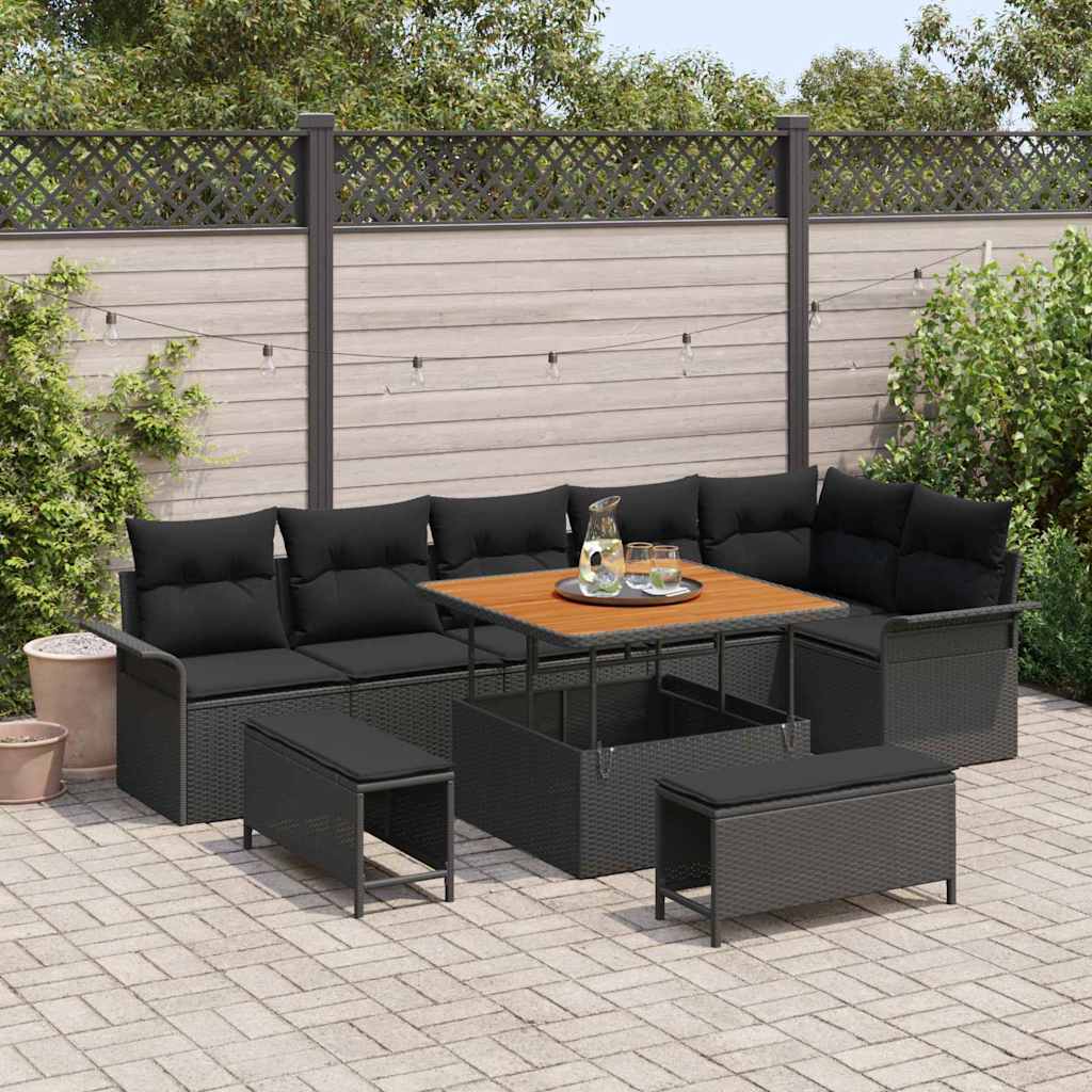 Garten-Sofa-Set 9 stk. 8-Sitzanzahl Schwarz