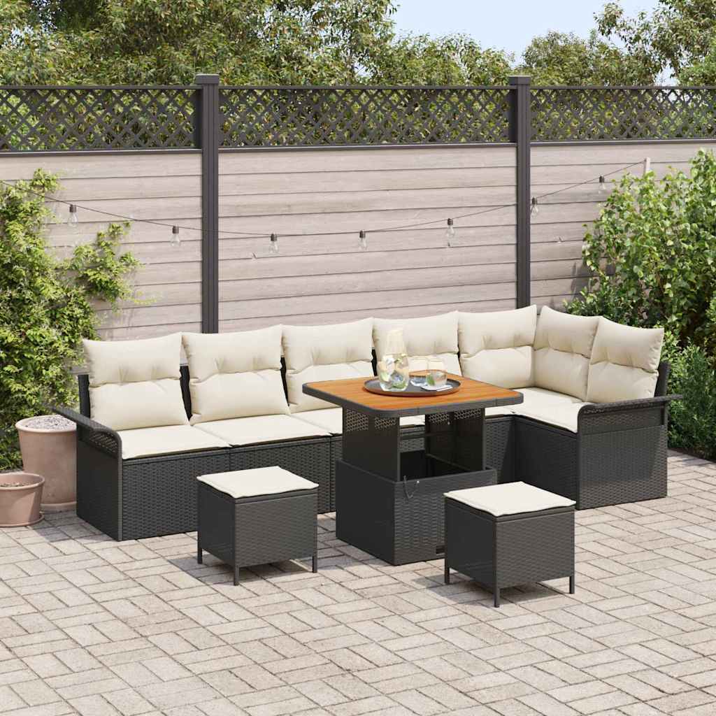 Garten-Sofa-Set 9 stk. 8-Sitzanzahl Schwarz und Creme