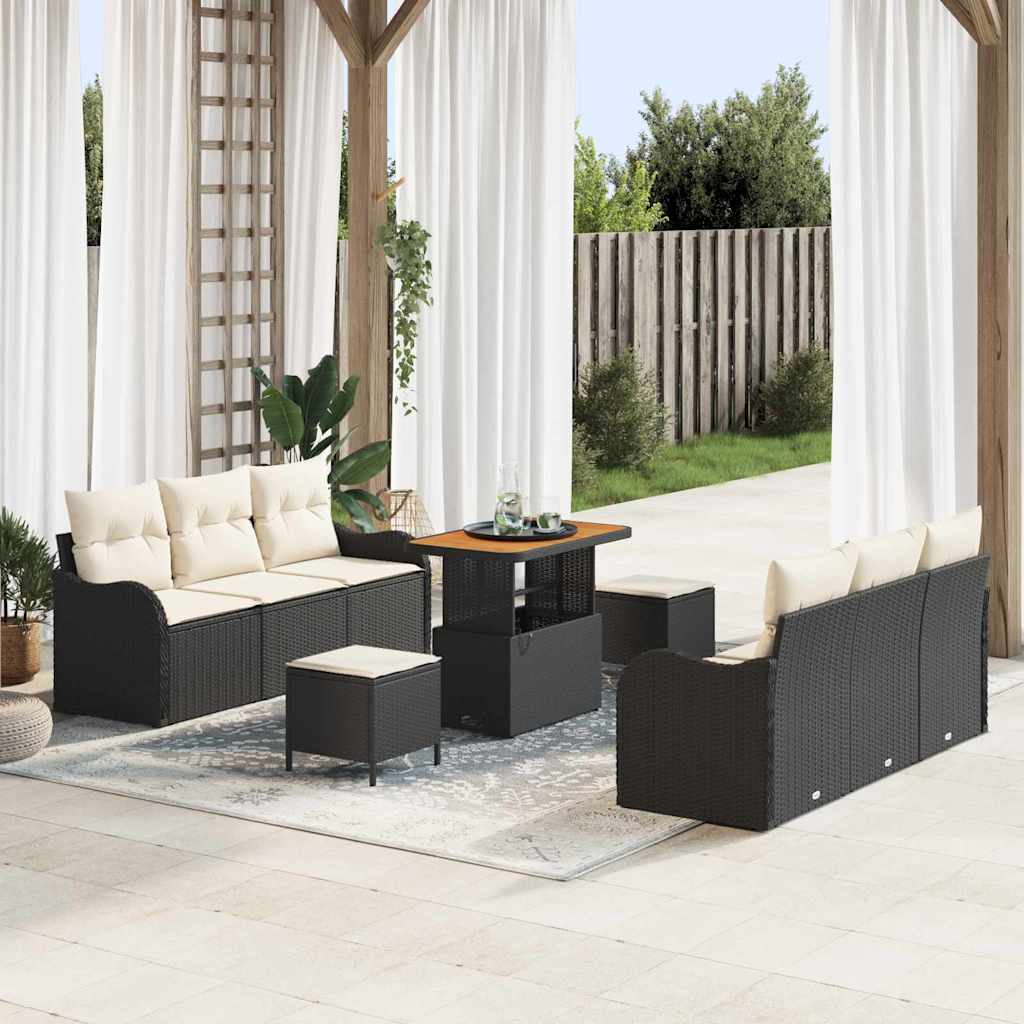 Garten-Sofa-Set 9 stk. 8-Sitzanzahl Schwarz und Creme