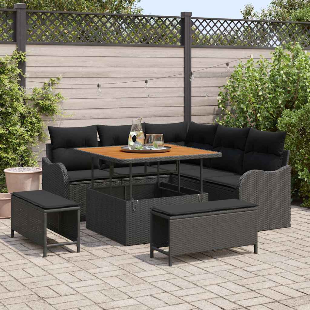 Garten-Sofa-Set 8 Stk. 7-Sitzanzahl Schwarz