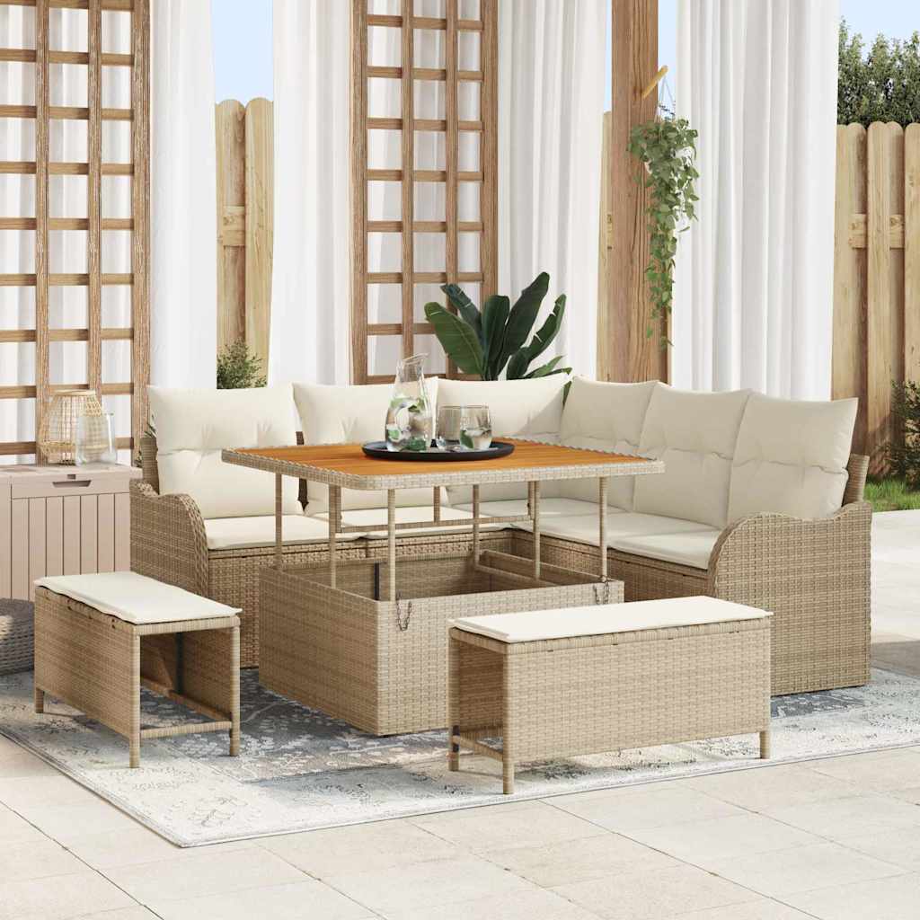 Garten-Sofa-Set 8 Stk. 7-Sitzanzahl Beige