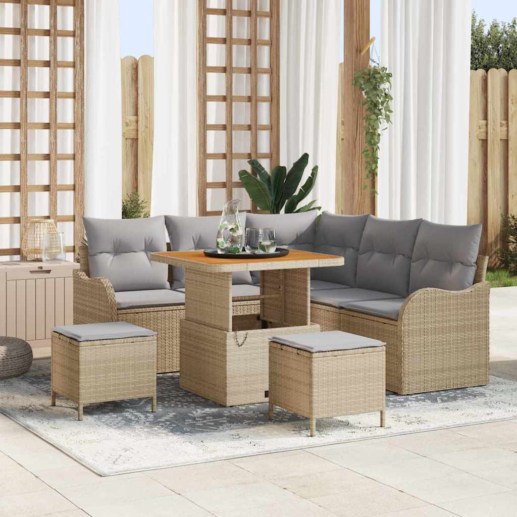 Garten-Sofa-Set 8 Stk. 7-Sitzanzahl Beige