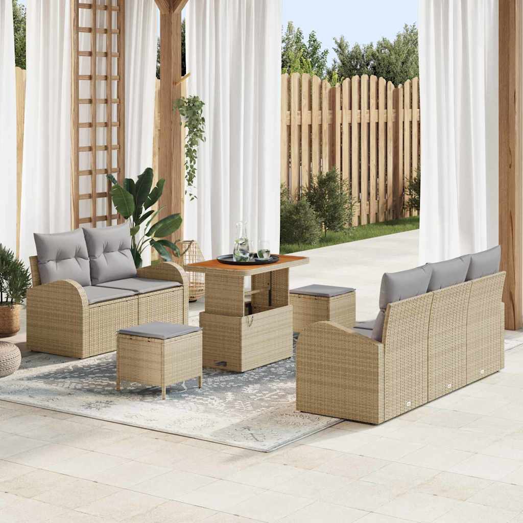 Garten-Sofa-Set 8 stk. 7-Sitzanzahl Beige und Hellgrau