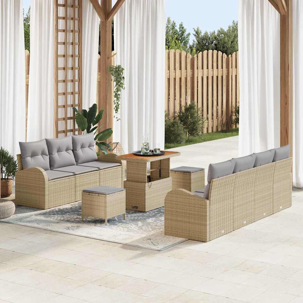 Garten-Sofa-Set 10 stk. 9-Sitzanzahl Beige und Hellgrau