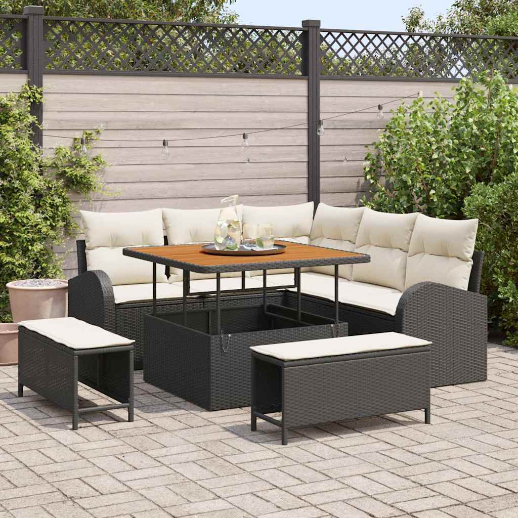 Garten-Sofa-Set 8 stk. 7-Sitzanzahl Schwarz und Creme