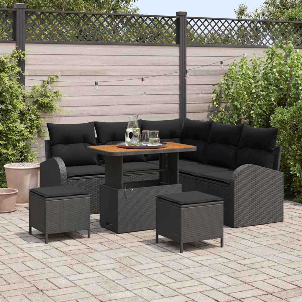 Garten-Sofa-Set 8 stk. 7-Sitzanzahl Schwarz