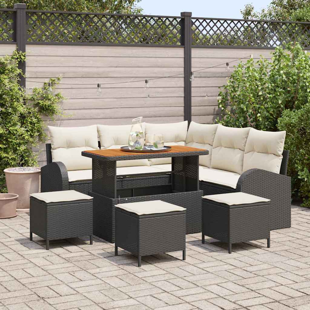 Garten-Sofa-Set 9 stk. 8-Sitzanzahl Schwarz und Creme