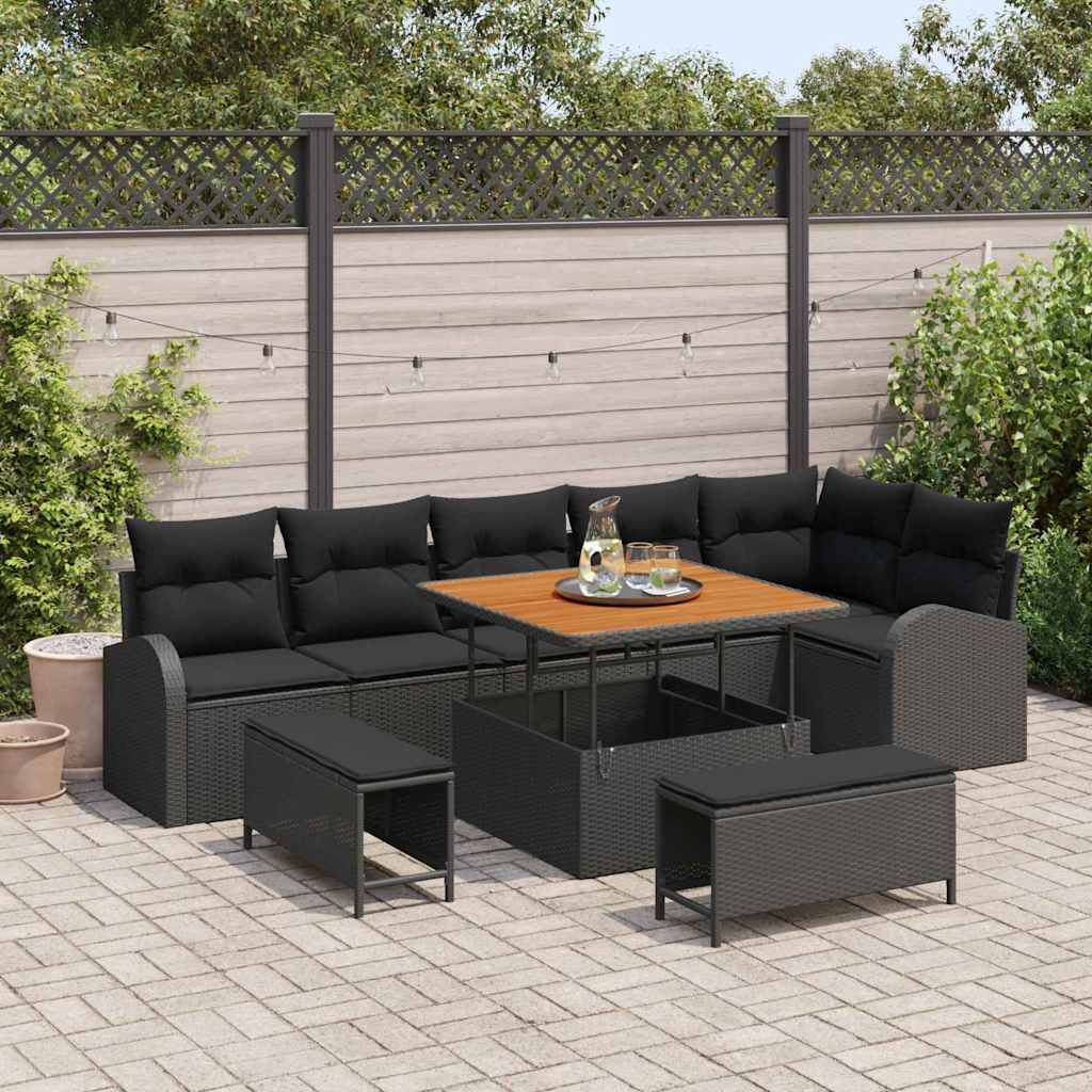 Garten-Sofa-Set 9 stk. 8-Sitzanzahl Schwarz