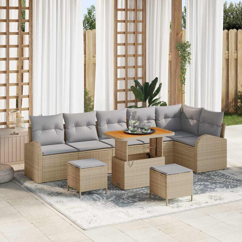 Garten-Sofa-Set 9 stk. 8-Sitzanzahl Beige und Hellgrau