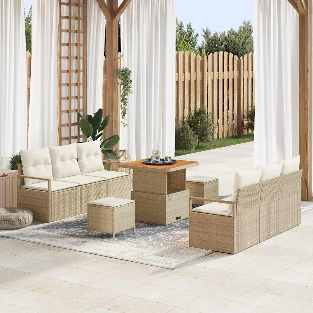 Garten-Sofa-Set 9 stk. Beige Poly Rattan