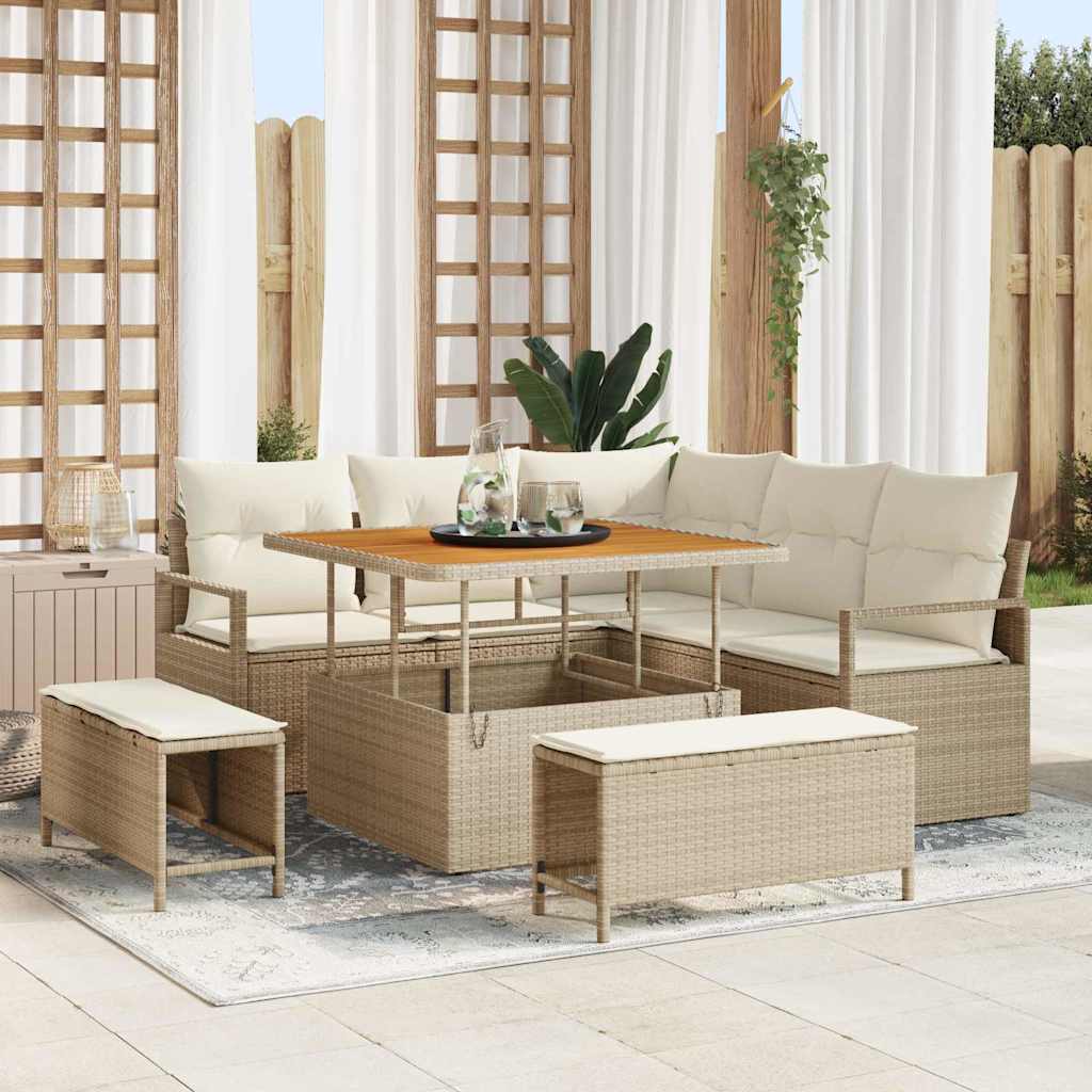 Garten-Sofa-Set 8 stk. 7-Sitzanzahl Beige und Creme