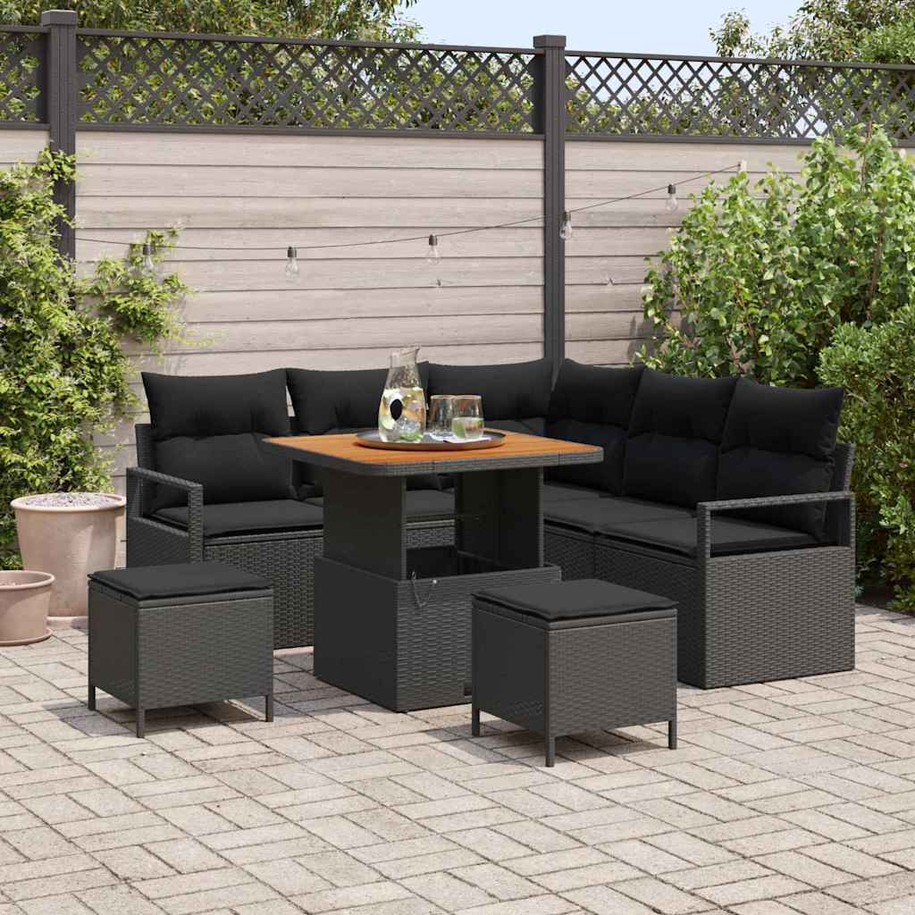 Garten-Sofa-Set 8 stk. 7-Sitzanzahl Schwarz