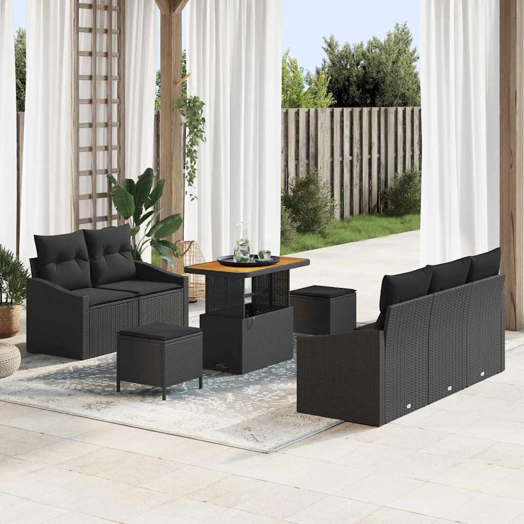Garten-Sofa-Set 8 Stk. 7-Sitzanzahl Schwarz