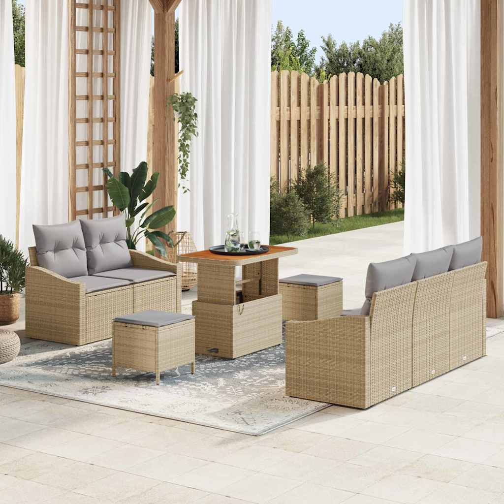 Garten-Sofa-Set 8 Stk. 7-Sitzanzahl Beige