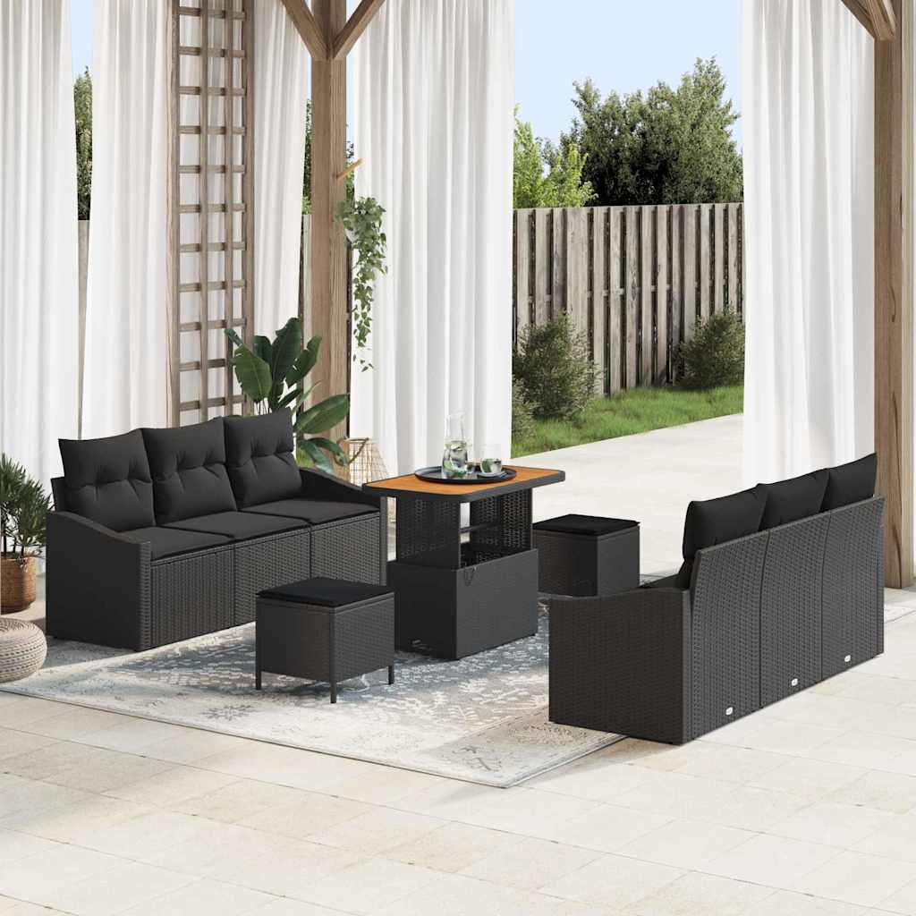 Garten-Sofa-Set 9 Stk. 8-Sitzanzahl Schwarz