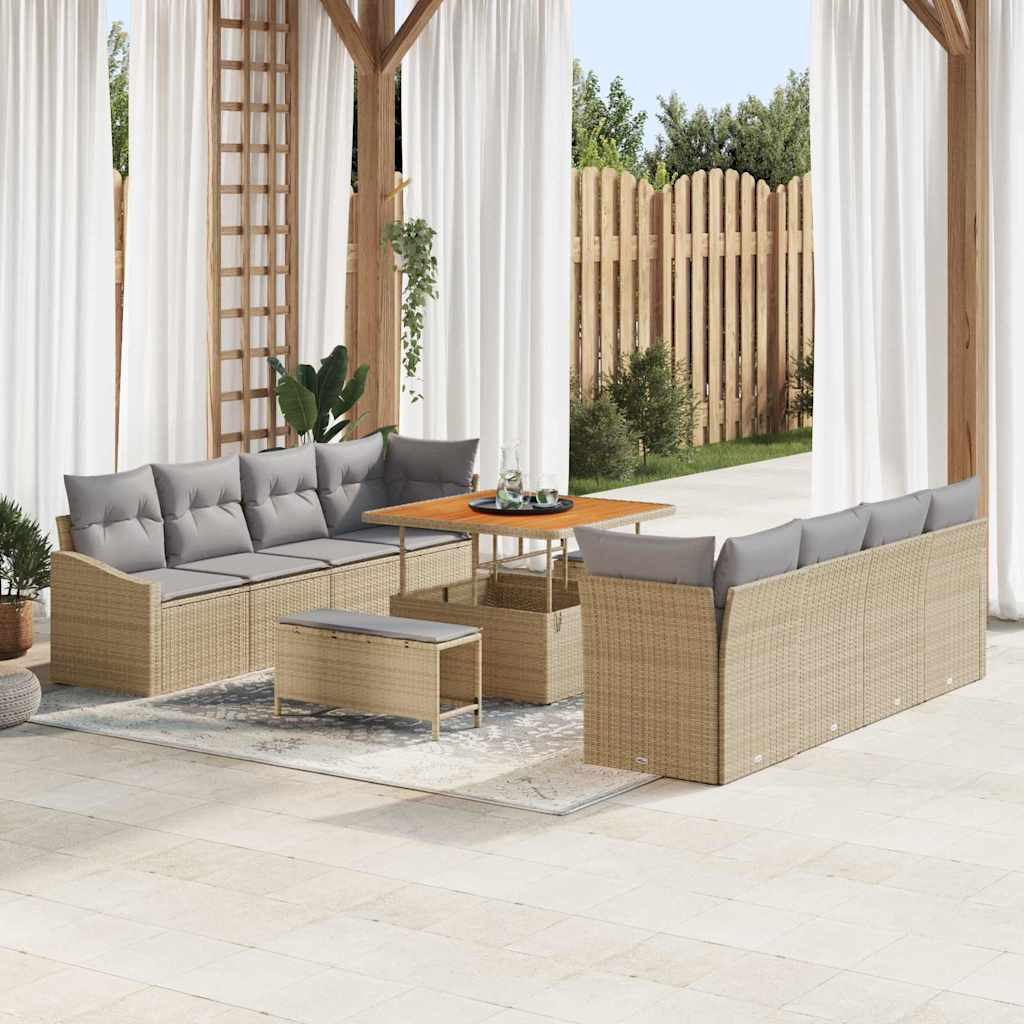 Garten-Sofa-Set 11 stk. 10-Sitzanzahl Beige und Hellgrau