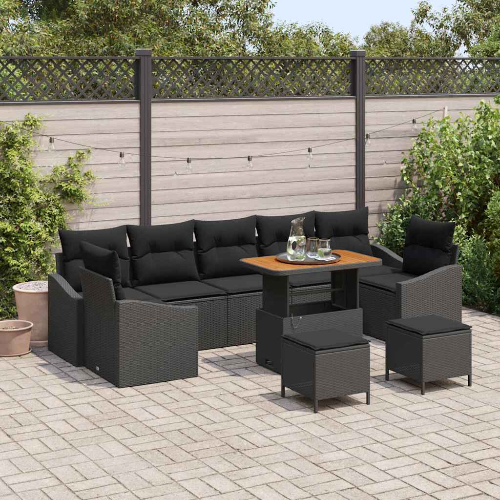 Gartensofa-set 10 stk. 9-Sitzanzahl Schwarz Poly Rattan
