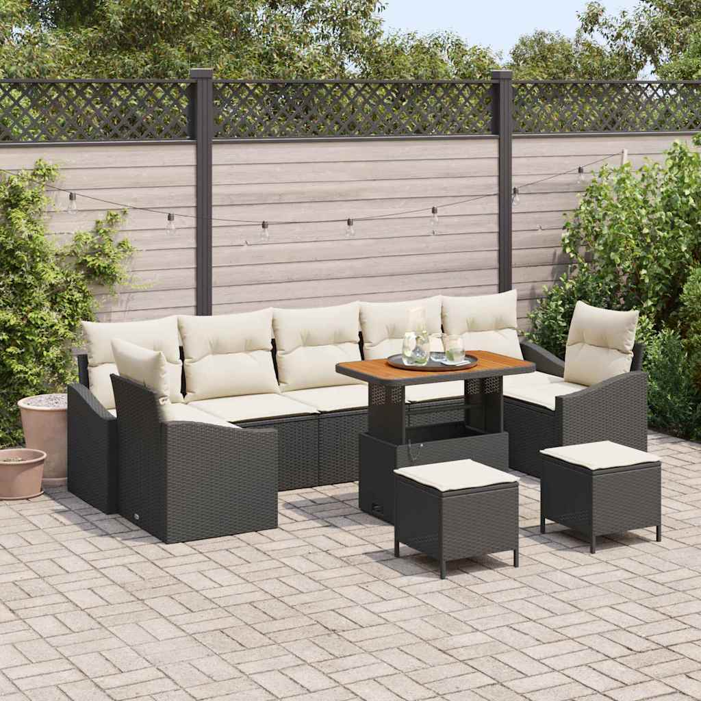 Gartensofa-set 10 stk. 9-Sitzanzahl Schwarz Poly Rattan