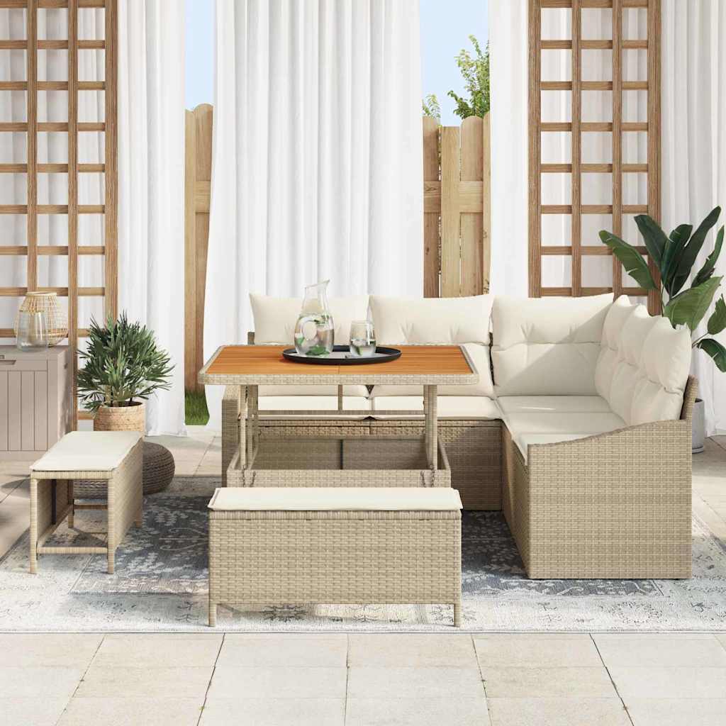 Gartensofa-set 8 stk. 7-Sitzanzahl Beige Poly Rattan