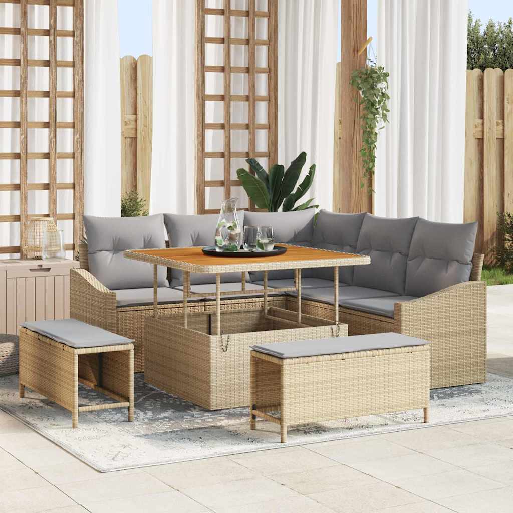Gartensofa-set 8 stk. 7-Sitzanzahl Beige Poly Rattan