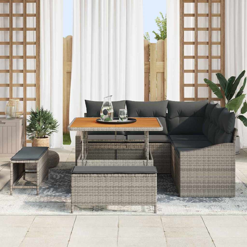 Gartensofa-set 8 stk. 7-Sitzanzahl Grau Poly Rattan
