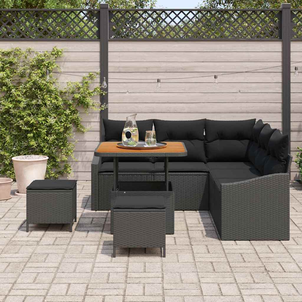 Gartensofa-set 8 stk. 7-Sitzanzahl Schwarz Poly Rattan