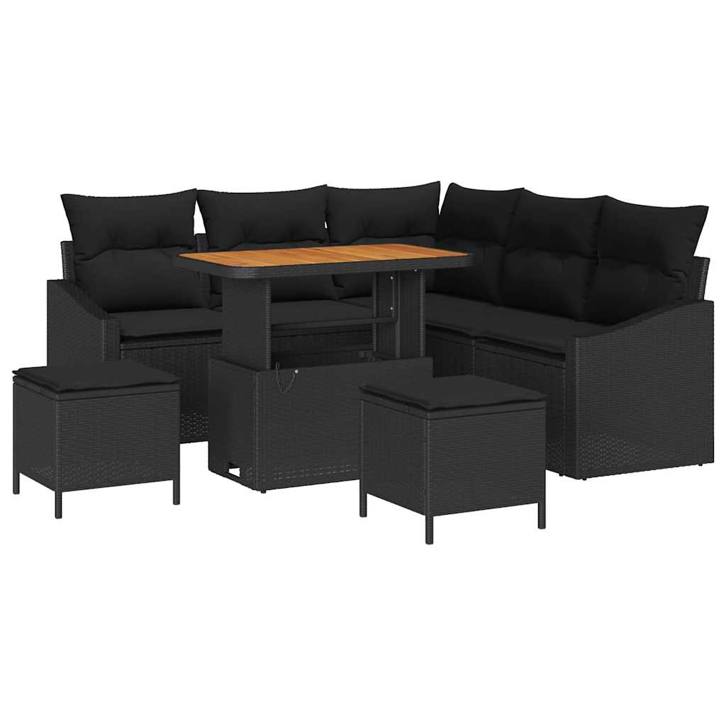 Gartensofa-set 8 stk. 7-Sitzanzahl Schwarz Poly Rattan