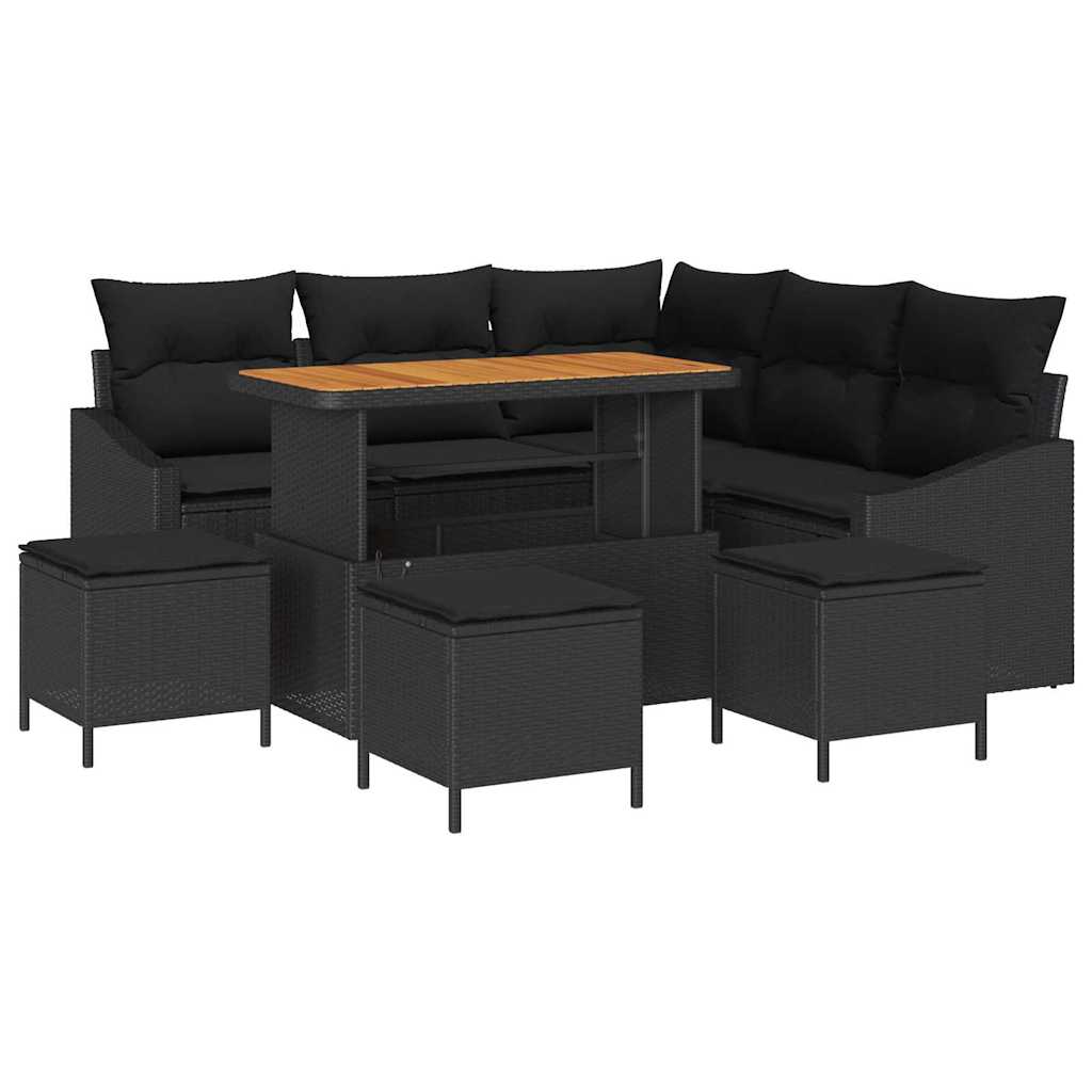 Gartensofa-set 9 stk. 8-Sitzanzahl Schwarz Poly Rattan