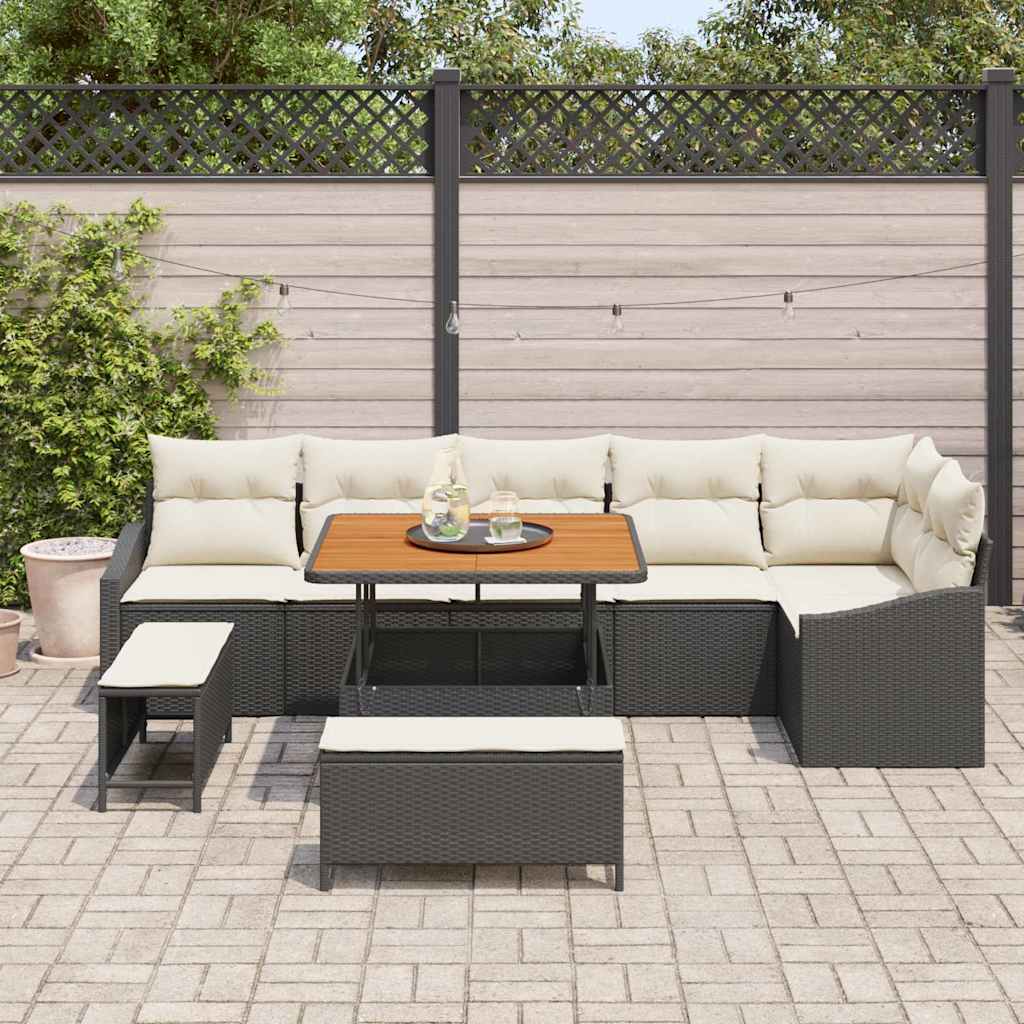 Gartensofa-set 9 stk. 7-Sitzanzahl Schwarz Poly Rattan