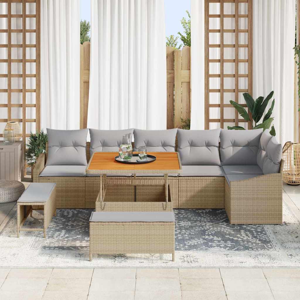 Gartensofa-set 9 stk. 7-Sitzanzahl Beige Poly Rattan