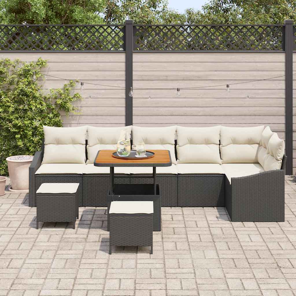 Gartensofa-set 9 stk. 7-Sitzanzahl Schwarz Poly Rattan