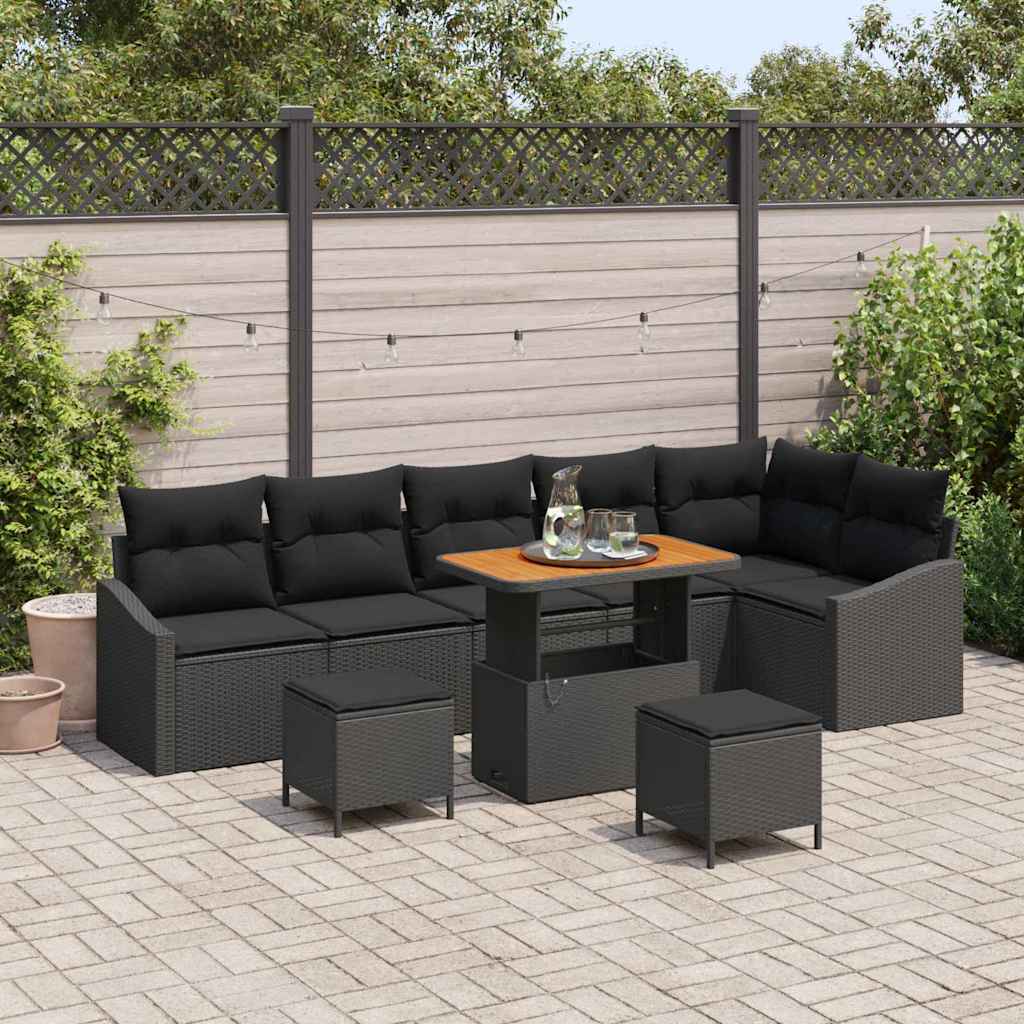 Gartensofa-set 9 stk. 7-Sitzanzahl Schwarz Poly Rattan
