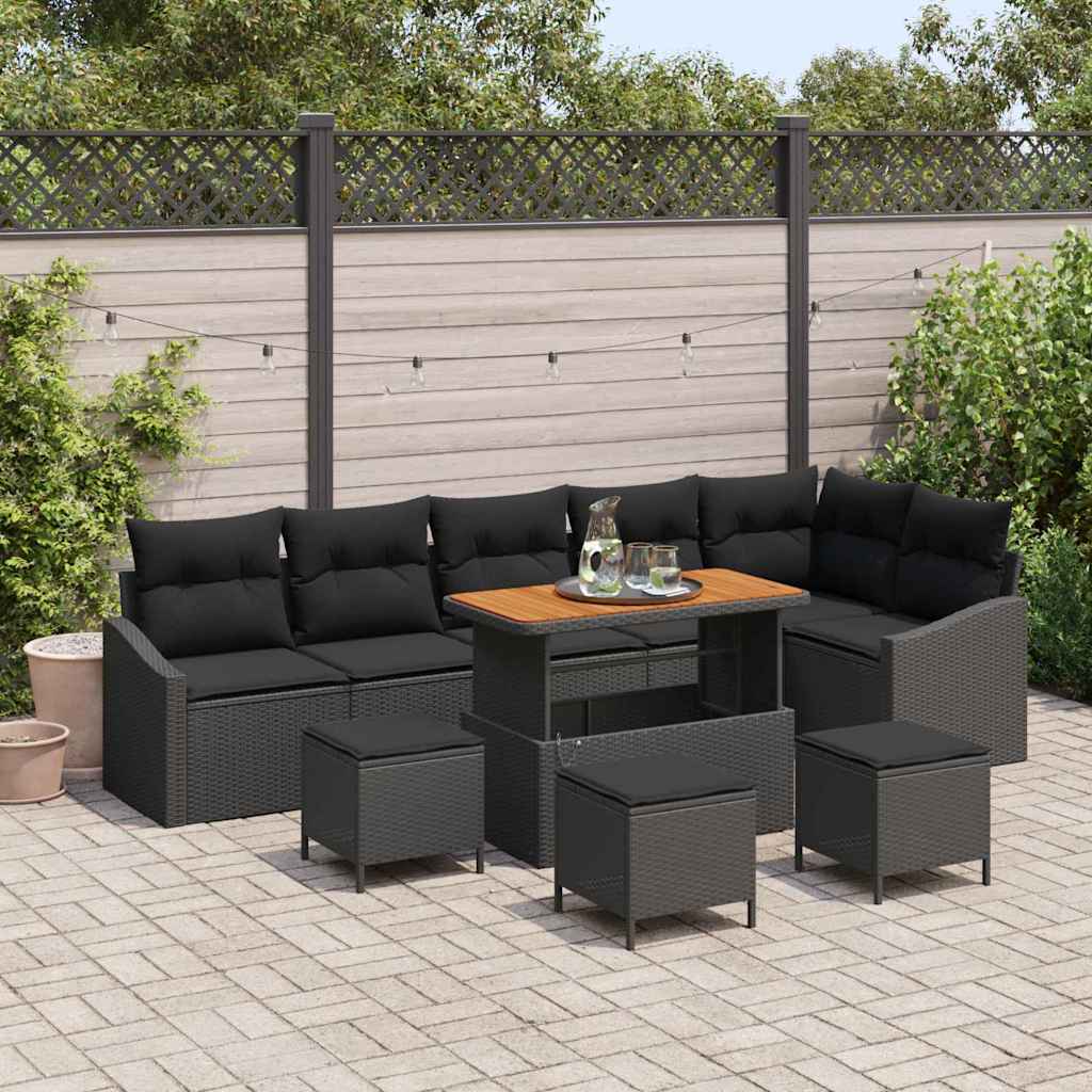 Gartensofa-set 10 stk. 8-Sitzanzahl Schwarz Poly Rattan