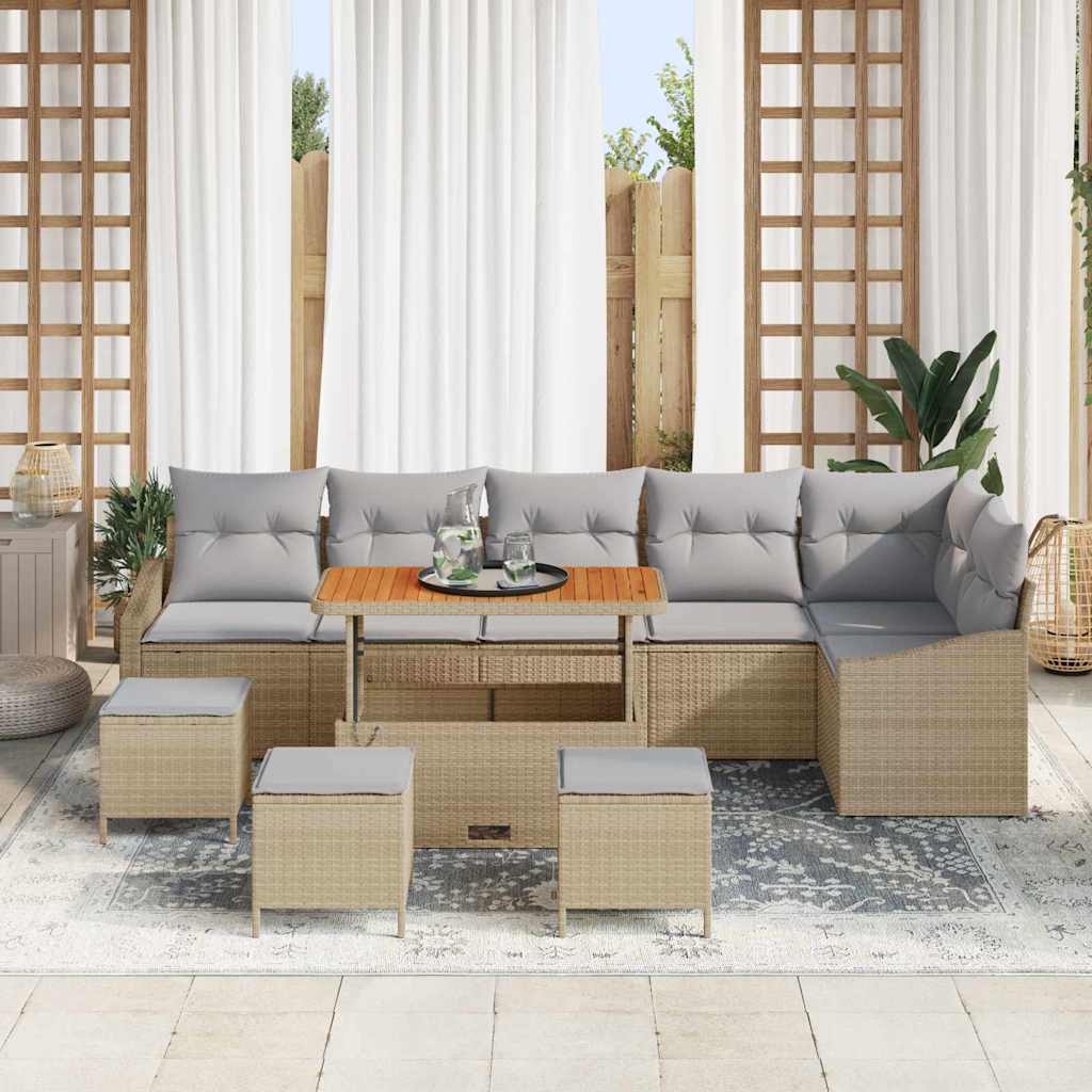 Gartensofa-set 10 stk. 8-Sitzanzahl Beige Poly Rattan