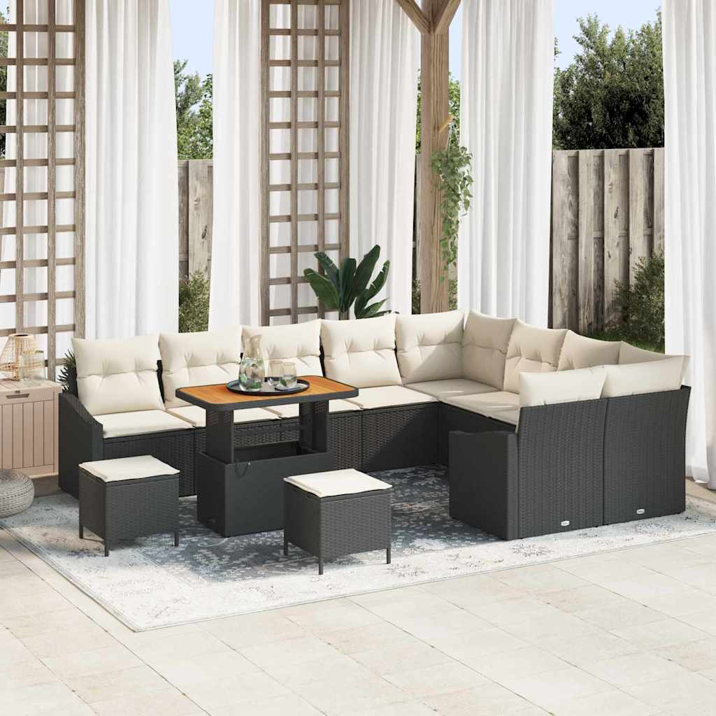 Gartensofa-set 12 Stk. 7-Sitzanzahl Schwarz Poly Rattan