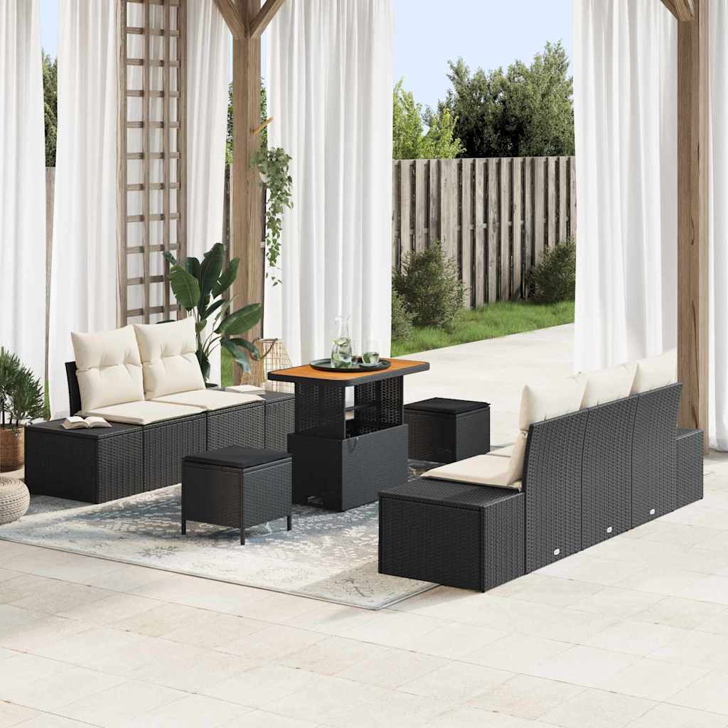 Gartensofa-set 8 stk. 7-Sitzanzahl Schwarz Poly Rattan