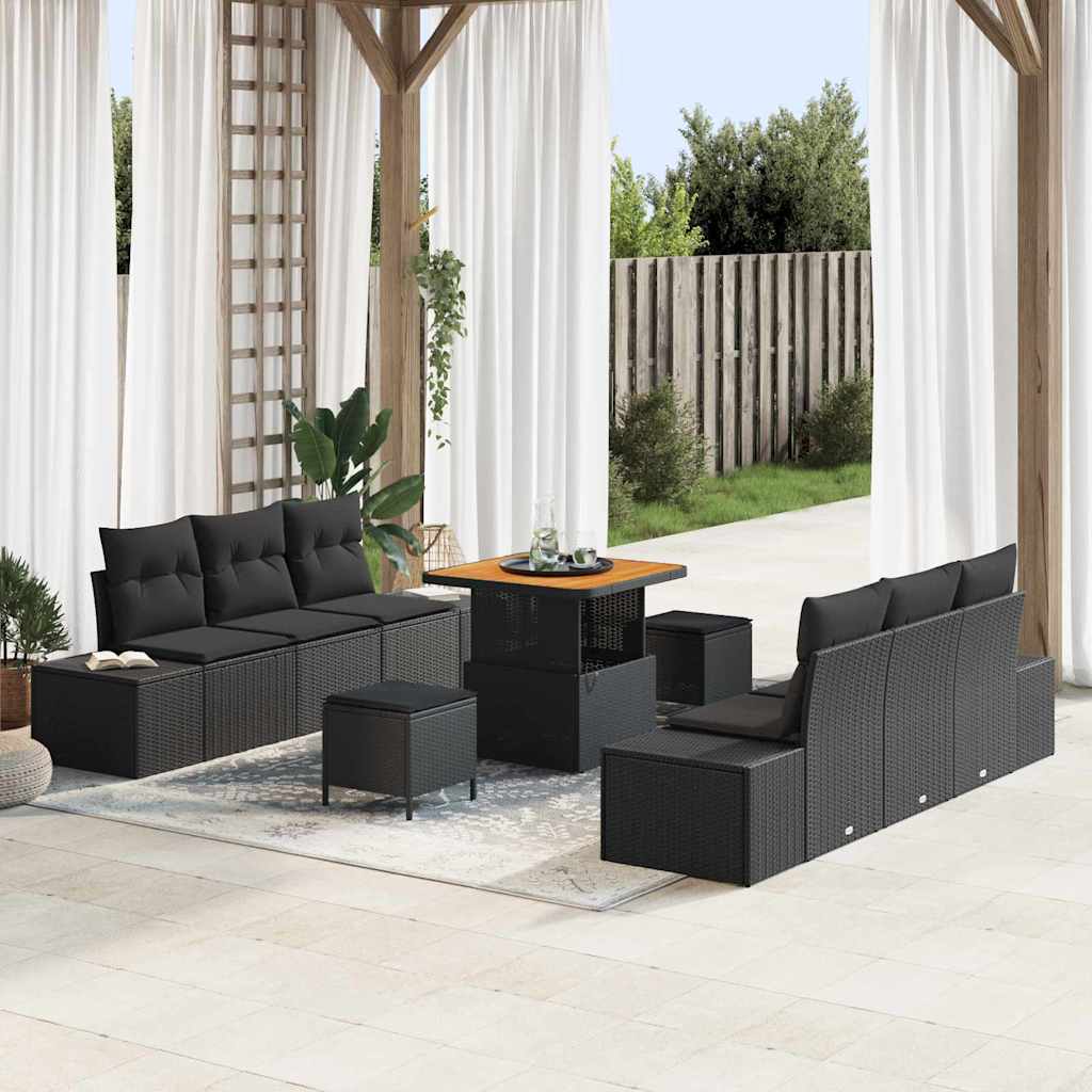 Gartensofa-set 9 stk. 8-Sitzanzahl Schwarz Poly Rattan