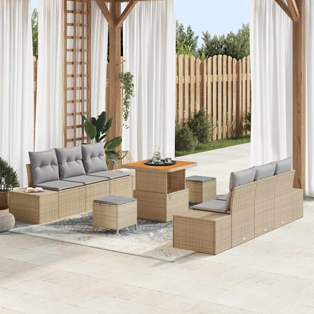 Gartensofa-set 9 stk. 8-Sitzanzahl Beige Poly Rattan