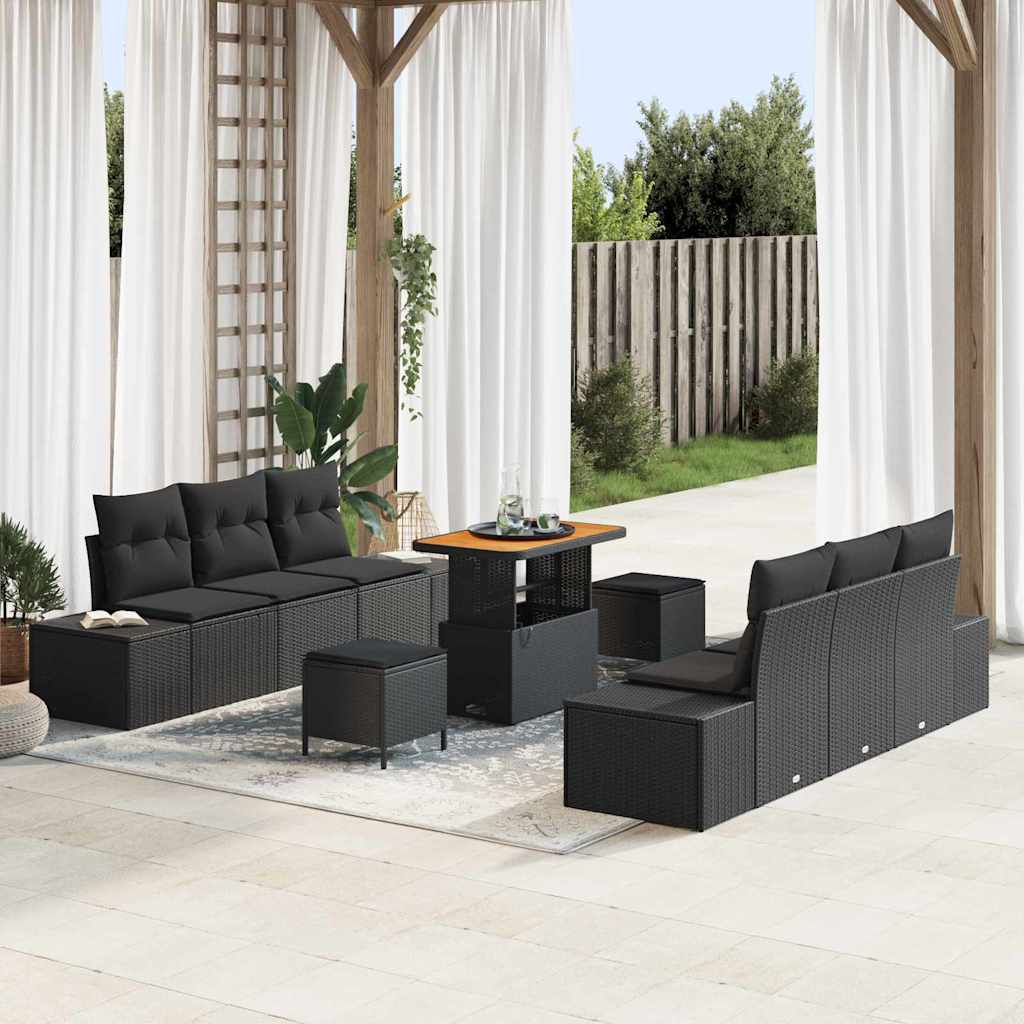 Gartensofa-set 9 stk. 8-Sitzanzahl Schwarz Poly Rattan