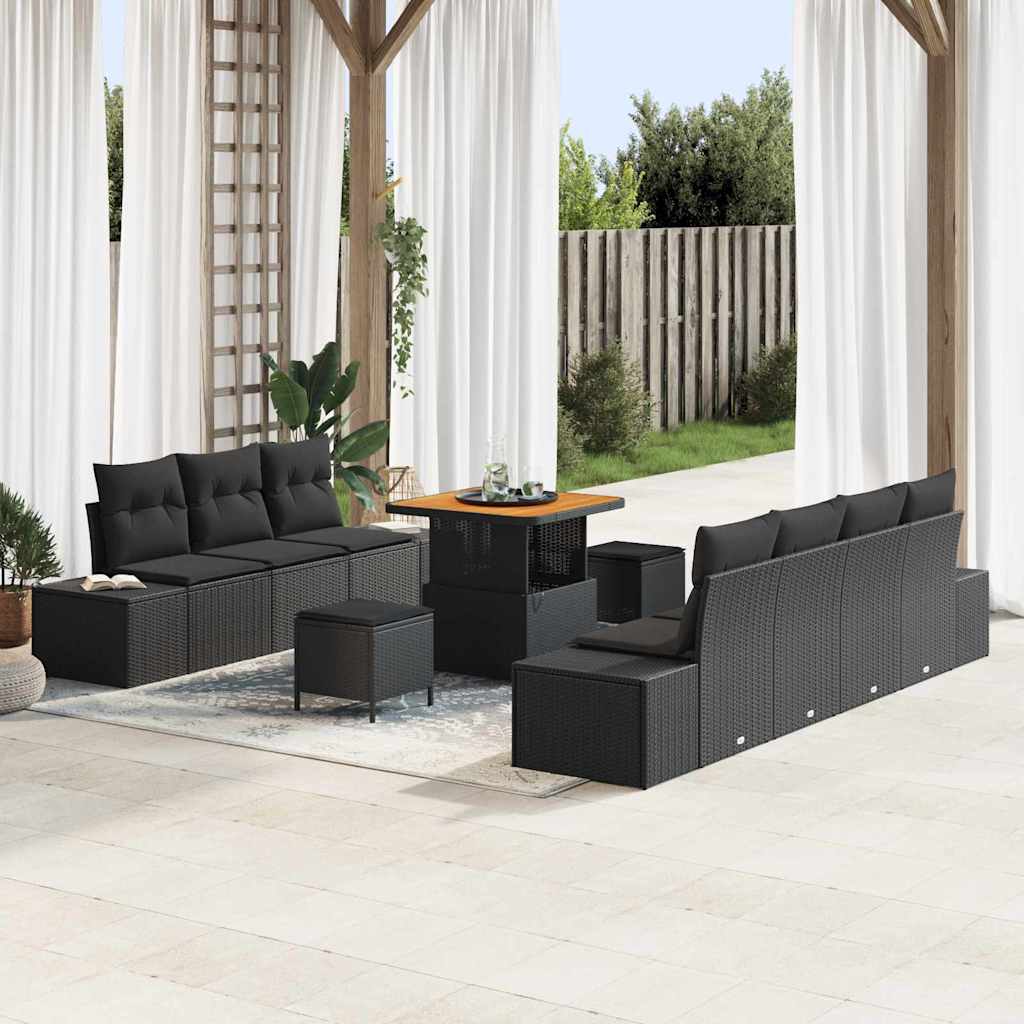 Gartensofa-set 10 stk. 9-Sitzanzahl Schwarz Poly Rattan