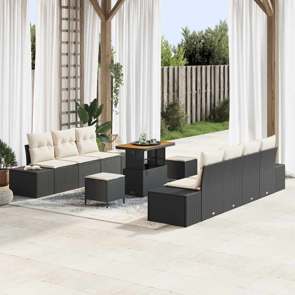 Gartensofa-set 10 stk. 9-Sitzanzahl Schwarz Poly Rattan