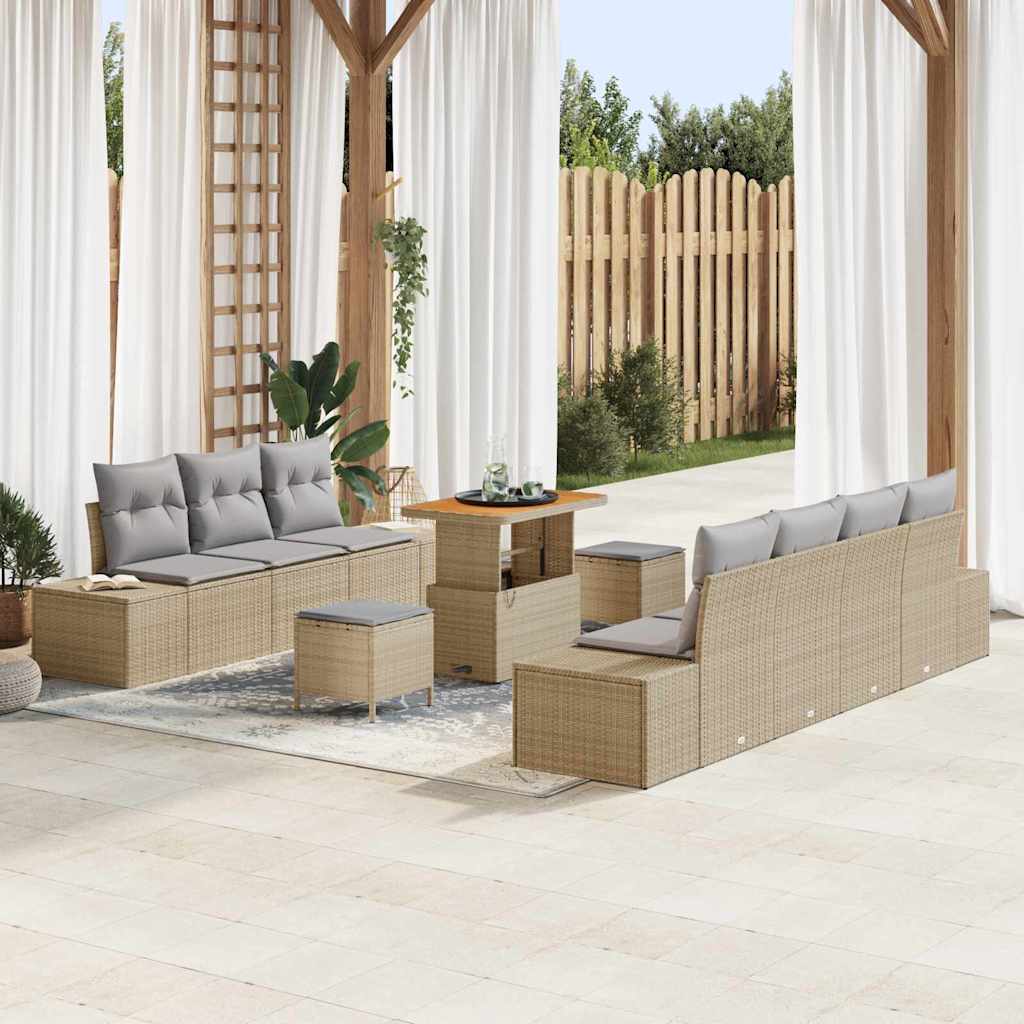 Gartensofa-set 10 stk. 9-Sitzanzahl Beige Poly Rattan