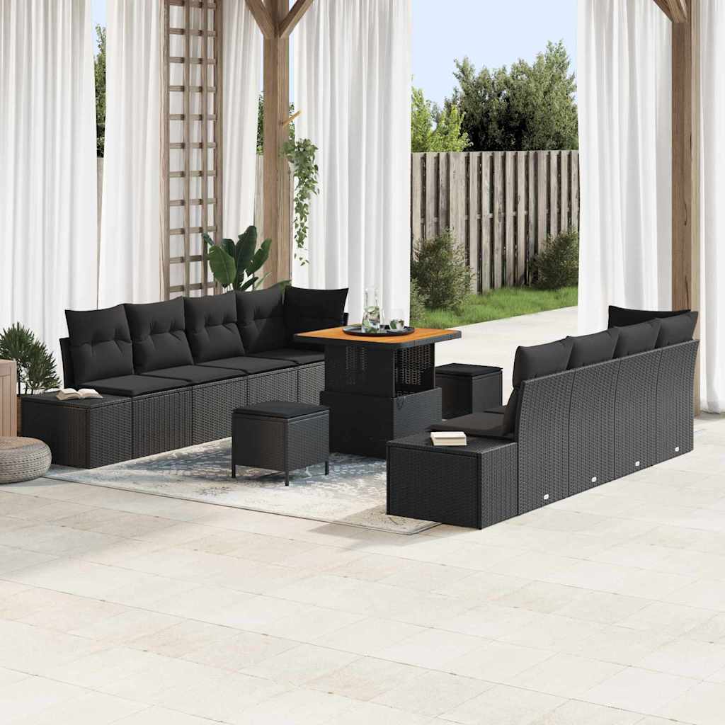Gartensofa-set Schwarz Poly Rattan