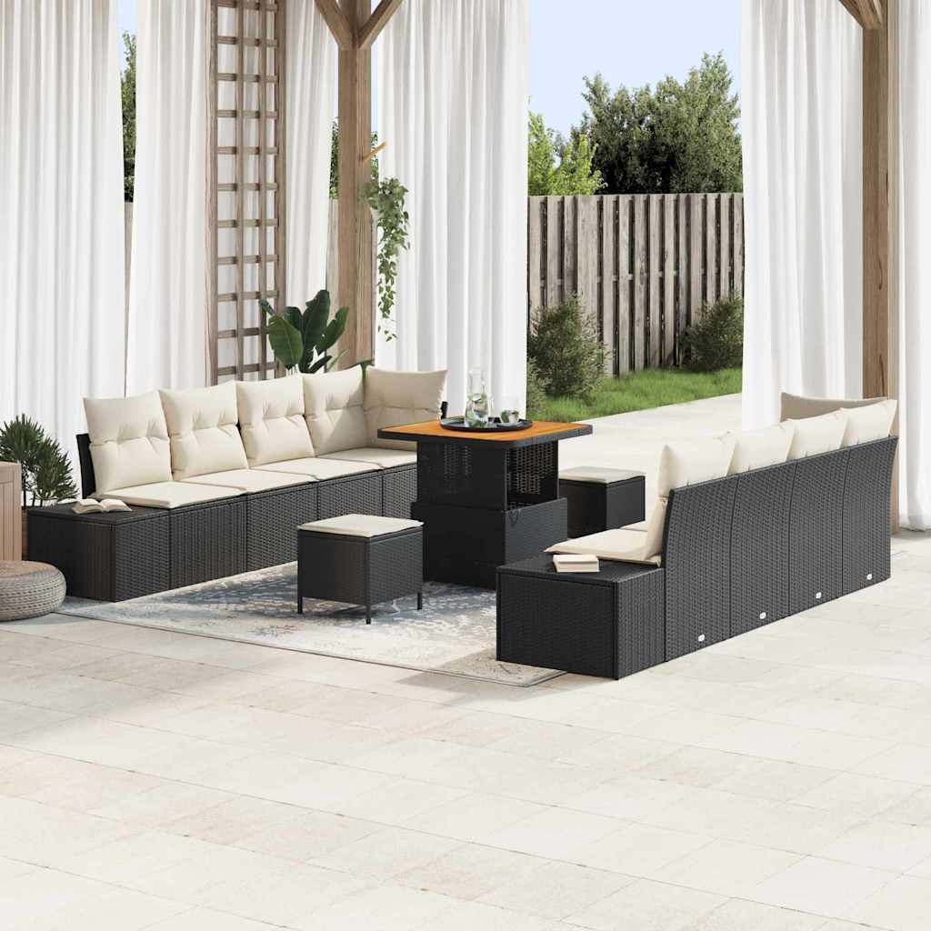 Gartensofa-set Schwarz Poly Rattan