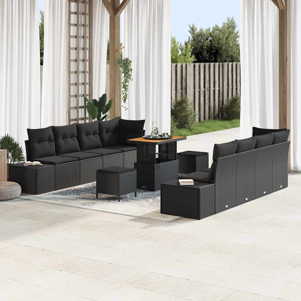 Gartensofa-set Schwarz Poly Rattan