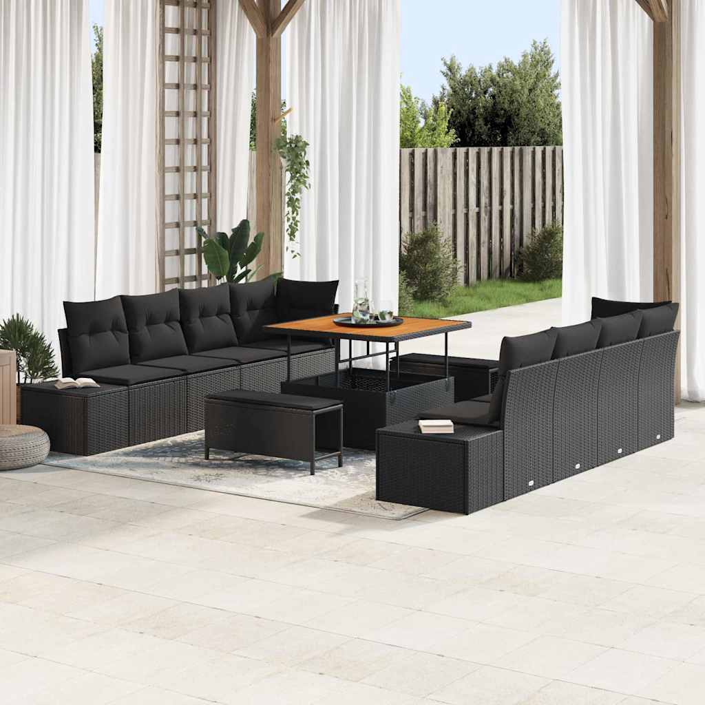 Gartensofa-set Schwarz Poly Rattan