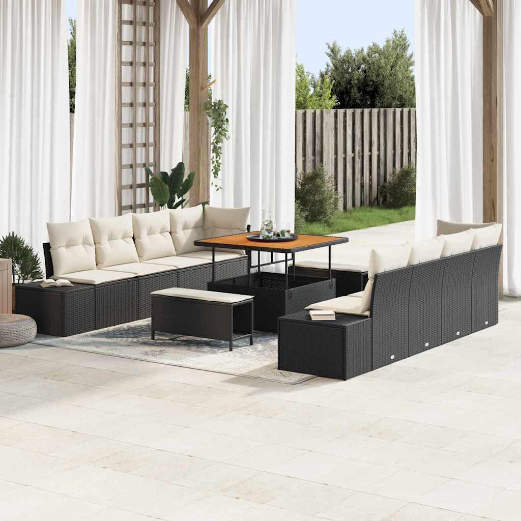 Gartensofa-set Schwarz Poly Rattan