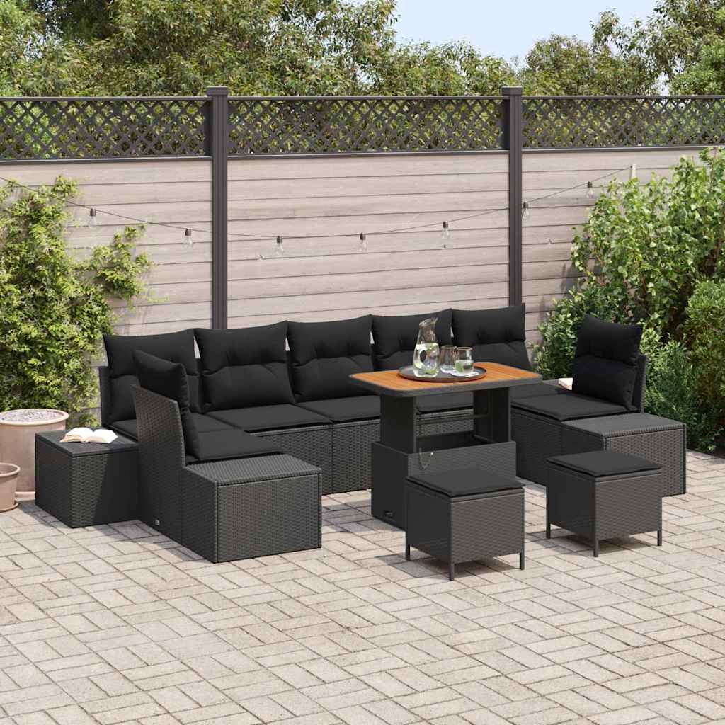 Gartensofa-set 10 Stk. 9-Sitzanzahl Schwarz Poly Rattan