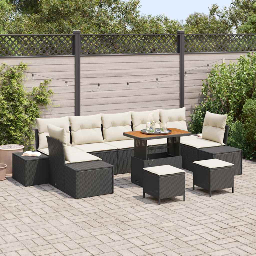 Gartensofa-set 10 Stk. 9-Sitzanzahl Schwarz Poly Rattan